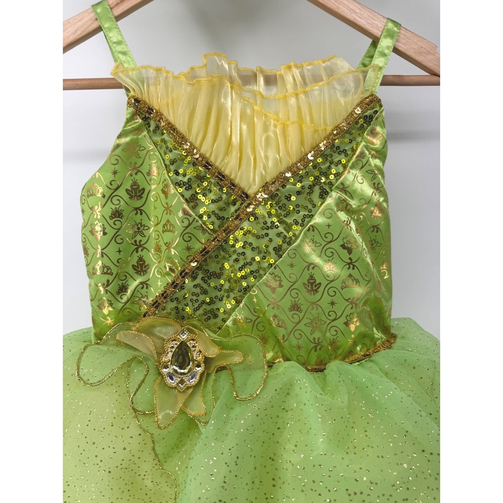 Disney Princess Tiana Costume Dress Kids Size 9/10 Lime Green Gold Sequins - Picture 14 of 14
